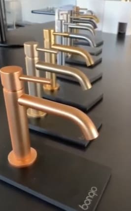 Six golden shades Bongio branded faucets